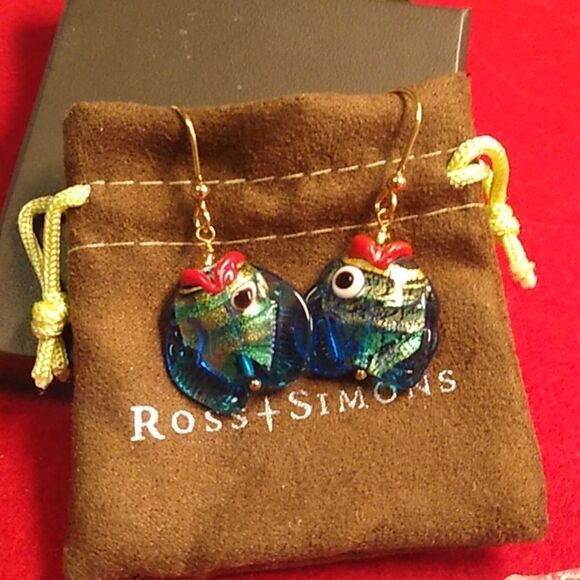 Murano 18KGOS Glass Fish Bead Wire Pierced Earrings Handmade Granny Chic - Picture 1 of 7